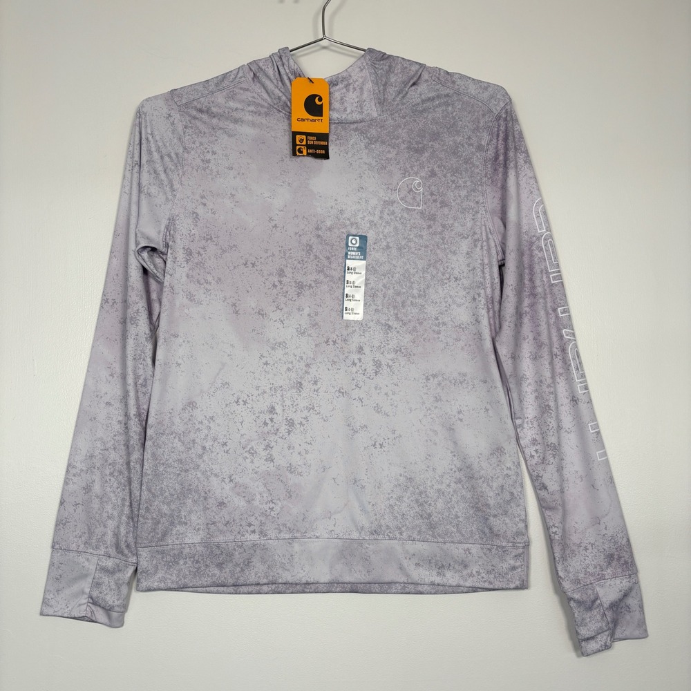 NWT Carhartt Women Hooded T-Shirt S Purple Force Sun Defender TK6236-W Graphic